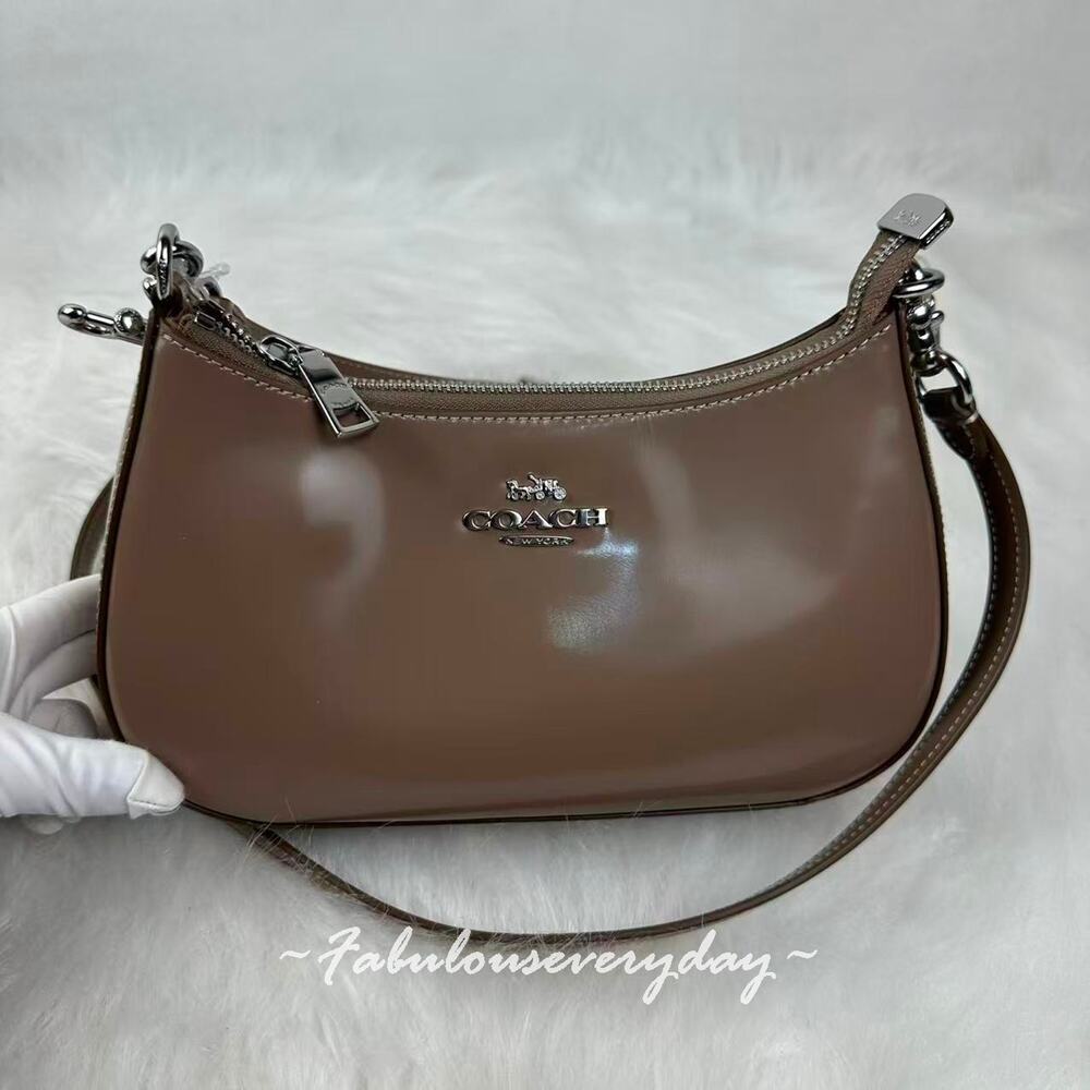 Coach Teri Shoulder Bag Crossbody In Leather Silver/Clay CV938 NWT - Picture 2 of 11